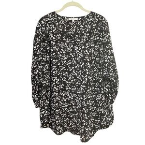 Chaus New York Black & White Floral Split Neck Blouse - 3/4 Sleeves, Size 1X